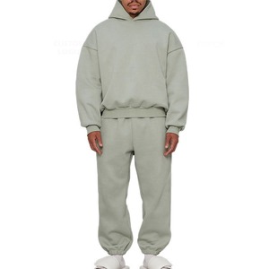 Chándal de algodón personalizado de alta calidad para hombre, sudadera con capucha y pantalones de chándal de gran tamaño, conjunto de 2 piezas lavado para invierno - Product Image 2