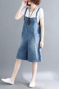 Denim High Quality <b>Short</b> <b>Dungaree</b> for <b>Women</b> Light Wash Distressed Vintage Effortless Style Bib Overall Button Printed Trendy - Product Image 5