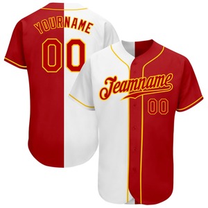 Ropa de equipo personalizada más vendida, camiseta de béisbol de moda dividida auténtica blanca roja-dorada personalizada - Product Image 1