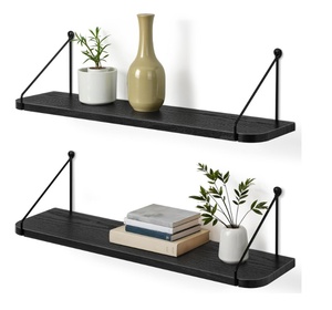 Estantes flotantes de almacenamiento colgantes de metal montados rectangulares de madera de roble blanco moderno - Product Image 5