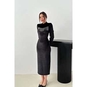 Robe de soirée en velours noir scintillant en gros - Product Image 5