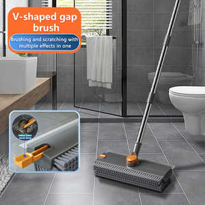 Brosse de nettoyage en acier inoxydable et plastique avec long manche pour un nettoyage facile des sols, tapis, murs et patios – Conception portable - Product Image 1