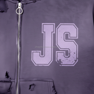 เสื้อมีฮู้ดซิปขนแกะ GSM 380พรีเมี่ยมเสื้อมีฮู้ดสีม่วงโลโก้กำมะหยี่แบบกำหนดเองเสื้อมีฮู้ดแบบมีซิป - Product Image 6