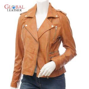 <b>Beige</b> Motorbike Real Sheepskin <b>Women's</b> Leather <b>Jacket</b> - Product Image 2