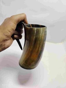 Taza de cuerno natural hecha a mano, taza de cerveza de estilo vikingo pulido, taza para beber de cuerno de búfalo Premium - Product Image 6