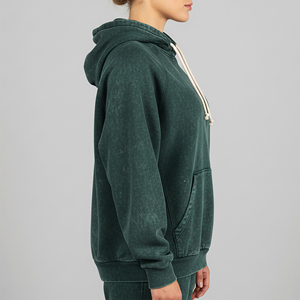 Sudadera con capucha extragrande de algodón 100% personalizada, lavada al ácido, para mujer, estilo urbano, con cordón largo, de primera calidad. - Product Image 5
