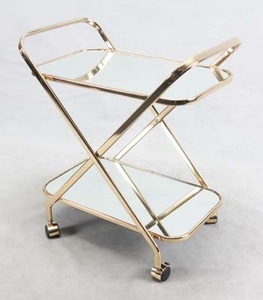 รถเข็นจัดแสดงไวน์โลหะทรงสี่เหลี่ยมผืนผ้า2ชั้นพร้อมกระจกสี่ล้อเคลือบโครเมียม/สีดำ - Product Image 6