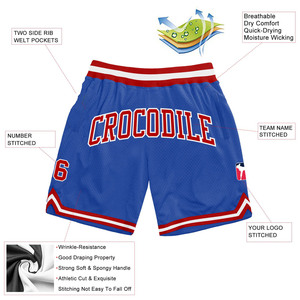 Pantalones Cortos de Baloncesto Retro Personalizados de Lujo para Hombre, con Bordado 3D Ecológico, Azul-Rojo Sólido, Personalizables - Product Image 2