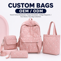 Sac à dos scolaire pour femme, style preppy, en nylon, avec fermeture éclair, nœud papillon brodé, design mignon et kawaii, pour jeunes, 20-36L, bandoulière incurvée