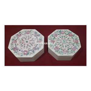 Exporter And Importer Handmade <b>White</b> Marble Inlay Mother Of Pearl Octagonal Shape Jewelry <b>Boxes</b> For Wedding <b>Gifting</b> Purpose - Product Image 1