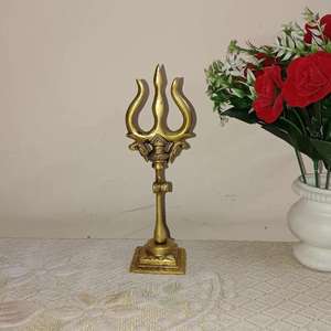 Trishul Om en laiton plaqué or poli, personnalisé, sculpture religieuse, objet décoratif spirituel Vastu, pour la maison, Pooja Mandir - Product Image 6