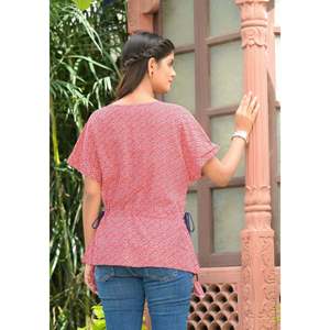 Chemisier en rayonne de taille libre pour femmes avec motif géométrique brodé col asymétrique et paillettes style de bureau formel en rouge (4XL) - Product Image 2