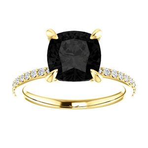 Anillo de Compromiso con Diamante Blanco y Negro en Corte Cojín con Engaste de Puntas para Mujer - Product Image 1