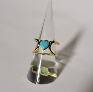 Boho Natural <b>Turquoise</b> Heart <b>Ring</b> S925 Sterling Silver 14K <b>Gold</b> Plated Handmade OEM ODM Wholesale Thailand - Product Image 1