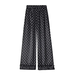 Nueva Primavera Verano tejido de lunares transpirable cintura elástica cintura alta Casual suelto recto pantalones de pierna ancha Pantalones de mujer - Product Image 2