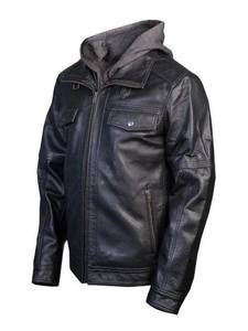 Chaqueta de Piel de Oveja Negra para Hombre, con Capucha Desmontable, Ecológica, Transpirable, Estilo Motociclista, Abrigo Cálido de Invierno, Ropa Exterior Informal - Product Image 3