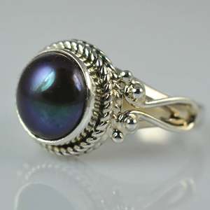 Navya <b>Craft</b> Handmade 925 Sterling Silver Peacock Black Pearl <b>Ring</b> Freshwater June Birthstone Jewelry for Women Boho <b>Ring</b> - Product Image 2