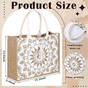 Bolso de mano de yute de playa de lona personalizado a prueba de agua para mujer, bolso de yute de viaje para compras al aire libre, bolso de compras con estampado de flores - Product Image 3