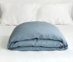Cotton Duvet Cover <b>Set</b> 2 Matching <b>Pillow</b> Cases Dusty Blue Quilt Cover Coconut Buttons Stonewashed Fabric Comforter Home Hotel - Product Image 2