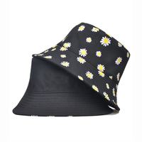 Topi Bucket Motif Bunga Daisy Hitam Unisex Katun Poplin Kasual Gaya Musim Semi Musim Panas