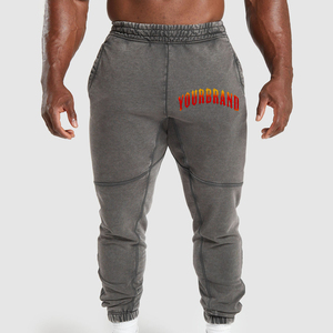 Pantalons de survêtement en toile décontractés pour hommes OEM, coupe ample, broderie personnalisée, pantalons amples, bas retroussés, pantalons lavés - Product Image 3