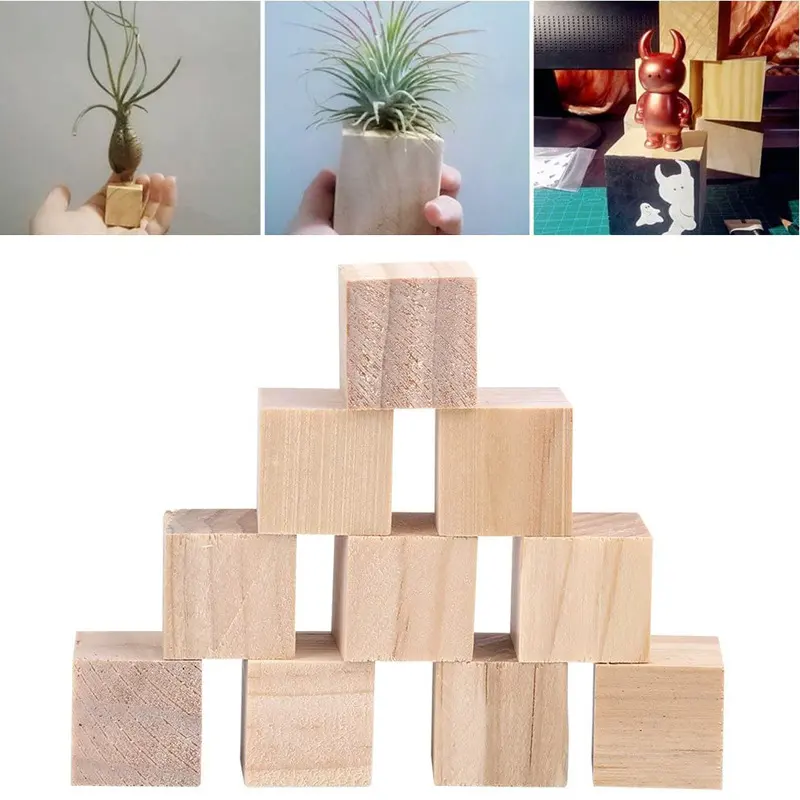 Chunlei OEM blocchi di legno incompiuto quadrato in legno di pino cubo blocco per bambini pittura fai da te casa colonica decorazione artigianato giocattoli