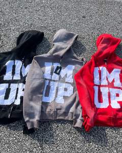 Multicolor hombres strass impreso personalizado letra patrón corte y coser apliques bordados pantalones de chándal de pierna ancha con cremallera conjuntos de Sudadera con capucha - Product Image 1