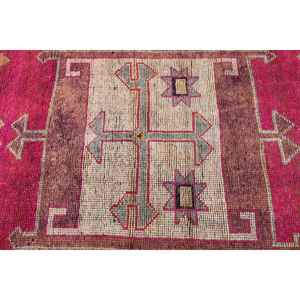 Vintage Turkish Rug, 3.4x11.7 ft <b>Runner</b> Rug, <b>Red</b> Blue Check Wool Rug - Product Image 5