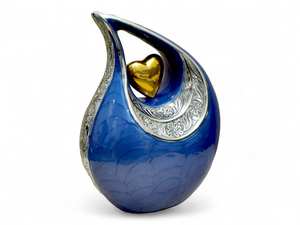 Urna Funeraria Azul Grabada con Corazón Dorado para Cenizas Humanas, Urna Conmemorativa de 10 Pulgadas con Capacidad para hasta 200 Libras - Product Image 6