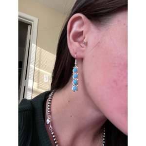 Navajo Handmade Kingman Turquoise & Sterling <b>Silver</b> Drop <b>Earrings</b> for Gift Occasions - Product Image 2