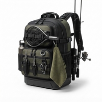 Sac à dos de pêche portable en PU grande capacité avec fermeture éclair, porte-canne et plus de 12 compartiments pour le rangement de matériel de pêche en extérieur