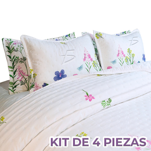 Set Copripiumino Floreale a Righe 4 Pezzi Misura King Include Un Lenzuolo con Angoli, Un Lenzuolo Piatto e Due Federe in Cotone - Product Image 4