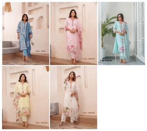 Seda romana de calidad superior de aspecto precioso con pantalón Kurti bordado y compras en línea Dupatta India - Product Image 4