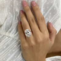 Impresionante Anillo de Diamante Ovalado de 8.00ct Cultivado en Laboratorio para Mujer, Oro de 14K con Baño de Rodio, Certificado IGI, Color E, Diseño Moderno