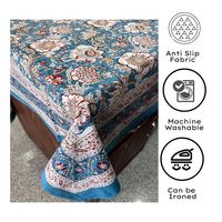 Nappe Indienne Artisanale en Coton Premium Imprimée au Bloc à la Main, Motif Floral Bleu Marron, Réutilisable et Écologique pour la Maison