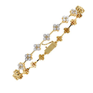 IGI Certified Floral Cluster Round Lab Grown Diamond Tennis Bracelet in 9K Yellow / White / Rose Gold - Product Image 4