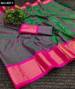 Новинка, тяжелые дизайнерские мягкие хлопковые сари и контрастная блузка в стиле паллу, одежда для свадьбы и фестиваля