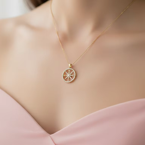 Women's 14K Gold & Natural Diamond The <b>Compass</b> Gold Pendant For Wedding Party Anniversary Gift Romantic Celebrations - Product Image 5