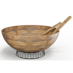 Frutero grande hecho a mano de madera de acacia con cuchara, ensaladera ecológica con logotipo personalizado para Cocina - Product Image 1