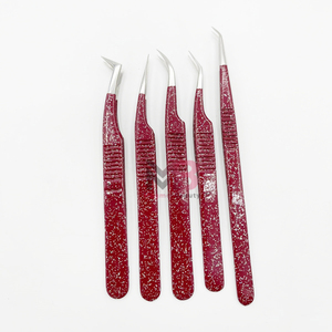 Kit de pinzas para pestañas de acero inoxidable de alta calidad al por mayor, antimagnético agarre perfecto, embalaje de logotipo personalizado, purpurina roja y blanca - Product Image 5