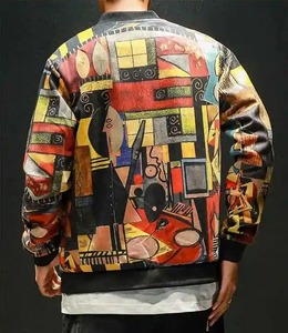 Blouson d'aviateur High Street à col montant d'hiver en toile gaufrée pour hommes avec logo OEM Letterman en satin unisexe - Product Image 3