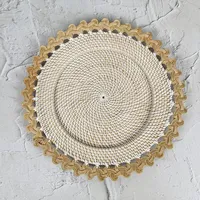 Meilleur choix de napperon en rotin tissé à la main marron foncé avec bord en boucle Plaque de charge ronde en osier rustique pour décor de salle à manger de ferme