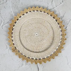 Meilleur choix de napperon en rotin tissé à la main marron foncé avec bord en boucle Plaque de charge ronde en osier rustique pour décor de salle à manger de ferme - Product Image 5