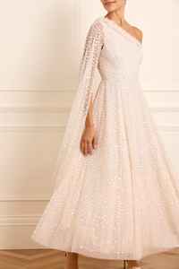 Cómodo vestido maxi de gasa acampanado de maternidad bordado cuello alto manga regular fiestas de graduación reuniones salidas Casuales - Product Image 3