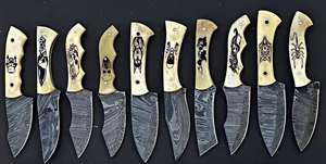 Lote de 20 Piezas de Cuchillos Skinner de Acero de Damasco de 8 Pulgadas, Hermosos, con Mango de Hueso Grabado, Hechos a Mano, Incluye Funda de Cuero, OEM - Product Image 3
