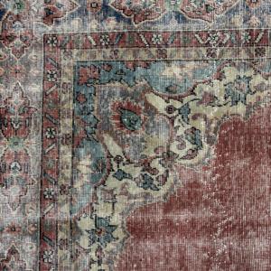 Tapis vintage de grande taille 6,4 x 9,6 pieds, tapis turc abstrait rouge et bleu en laine - Product Image 4