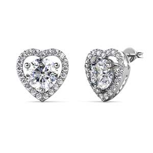 Boucles d'oreilles Moissanite en argent sterling | Boucles d'oreilles en forme de cœur en or blanc 18 carats, Boucles d'oreilles en argent sterling 925 pour femmes avec Moissanite - Product Image 2
