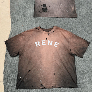 เสื้อยืดผ้าฝ้าย100% สีดำสำหรับผู้ชายเสื้อยืดแขนสั้นทรงหลวมพิมพ์ลายเสื้อยืดซักความเป็นกรดแบบฮิปฮอประบายติดโลโก้ได้ตามต้องการ - Product Image 3