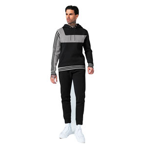 Survêtement décontracté d'hiver pour hommes pull à manches régulières costume 100% coton écologique couleur unie à capuche cou Streetwear coupe-vent - Product Image 1