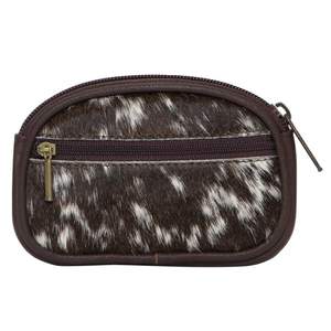 Tarjetero de lujo personalizable ODM para mujer, bolso de mano de piel de vaca con cremallera y cierre de botón de borla de piel blanca y marrón - Product Image 2